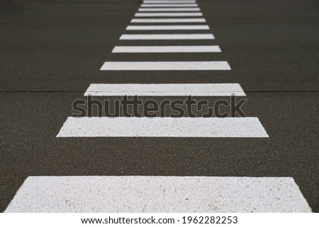 Zebra pedestrian crossing on the asphalt. The perspective receding into the distance.