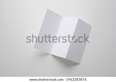 Blank white open trifold brochure booklet mockup