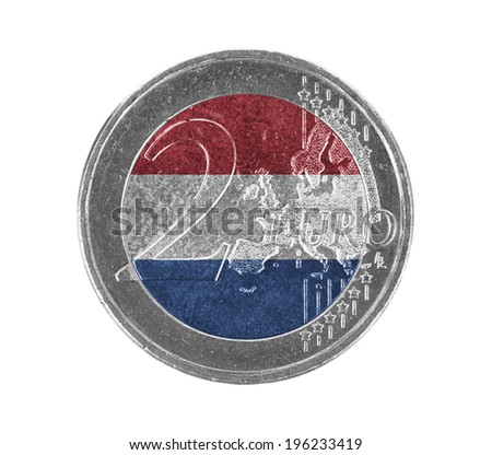 Euro coin, 2 euro, isolated on white, flag of the Netherlands