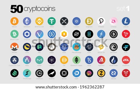 Cryptocurrency or Crypto coins Logo Set in Market. Vector Files Royalty-Free Stock Photo #1962362287