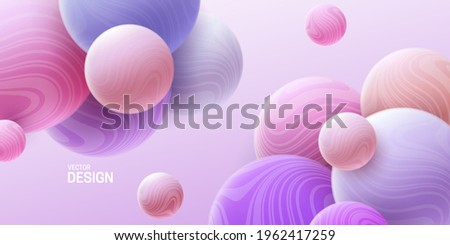 Abstract background with 3d marbled spheres. Pink and purple soft bubbles. Vector illustration of balls textured with wavy striped pattern. Modern cover concept. Decoration element for banner design Royalty-Free Stock Photo #1962417259