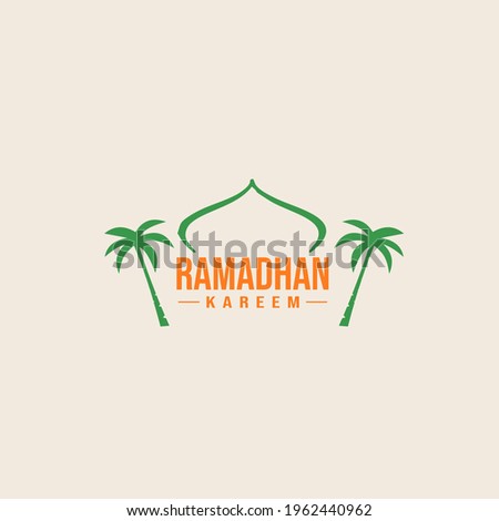 Ramadhan kareem vector background and textures illustration with palm trees and mosque silhouette perfect for Ramadhan greeting