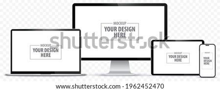 Mobile Phone, Tablet PC, Computer Monitor and Laptop Vector Illustration Set With Transparent Background Royalty-Free Stock Photo #1962452470