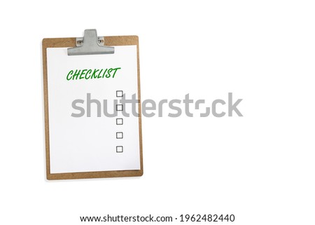 Clipboard with a white sheet and space to write. Planning, motivation. Business, plans, goals. Check list concept