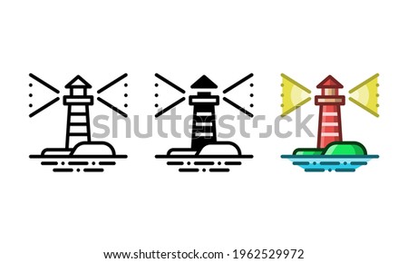 Lighthouse icon. With outline, glyph, and filled outline styles