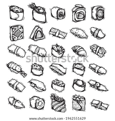 food japan set hand drawing and sketch black and white