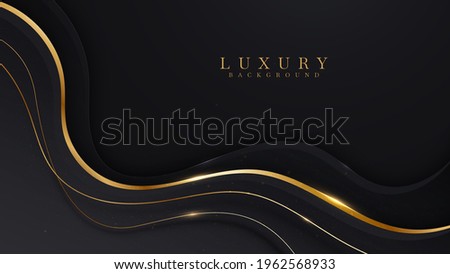 Curve golden line on black shade background. Luxury realistic concept. 3d paper cut style. Vector illustration for design.