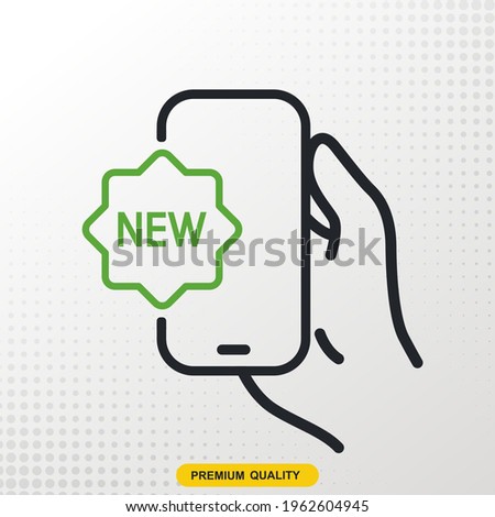 New label line icon. With phone and hand icon