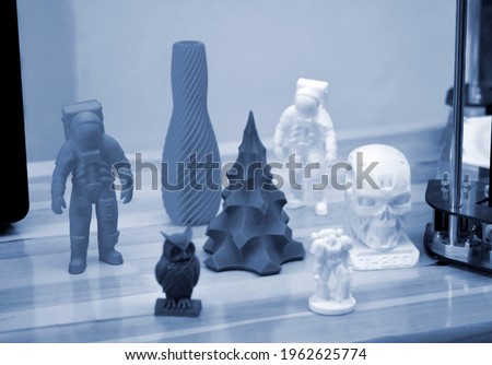 Objects printed by 3d printer close-up. Progressive modern additive technology