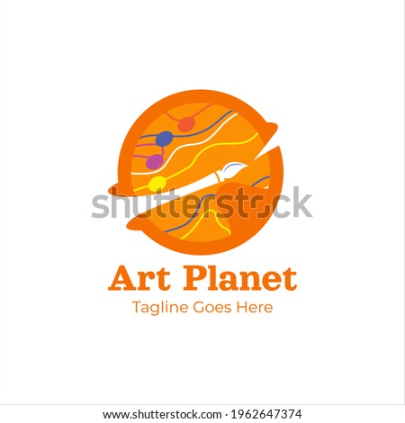 Art planet. colorfull paint pallete with canvas logo design
