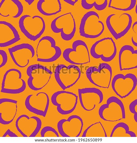 Orange Heart shaped brush stroke seamless pattern background for fashion textiles, graphics