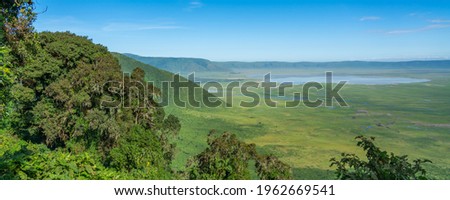  View over Ngorongoro Conservation Area. Ngorongoro Crater is a large volcanic caldera and a wildlife reserve.