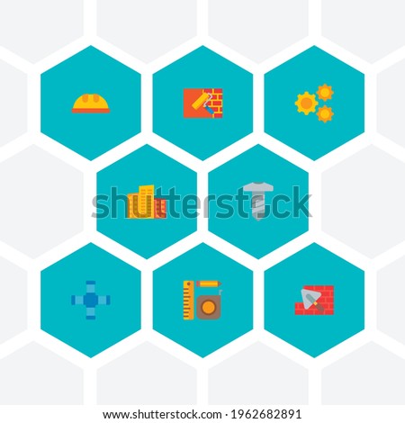 Set of industry icons flat style symbols with screw, safety helmet, wall painting and other icons for your web mobile app logo design.