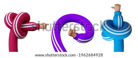 3d rendering, set of funny cartoon character hands, colorful clip art isolated on white background. Thumb up like. Assorted gestures
