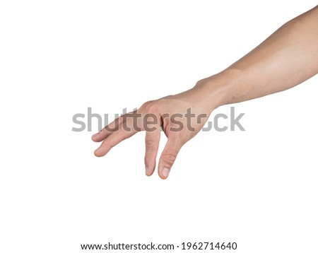 Hand catch item by finger on white isolated background