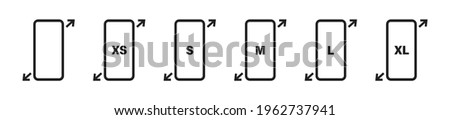 Phone different size. Vector smartphone display sizes icon set. Screen diagonal symbol collection. White background.