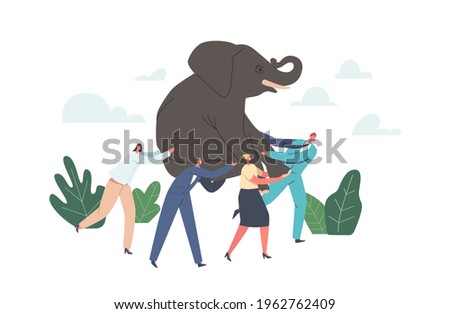 Teamwork and Leadership Concept. Business Power Team Holding Huge Elephant on Hands, Businesspeople Teammates Characters Challenge, Go to of Success in Career. Cartoon People Vector Illustration
