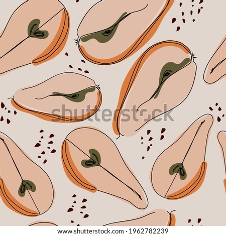 Seamless pattern with modern trendy art style minimalist pears.Vector background