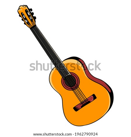 Guitar. Classical music. Musical instrument. Cartoon style. Vector illustration for design and decoration.