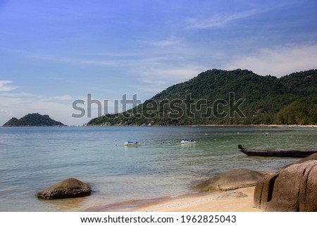 long tail boats on tropical beach. Koh Tao island, Surat Thani Province, Thailand