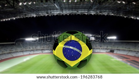 Vintage photo of soccer ball in stadium and Brazil flag