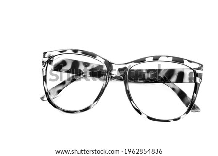 Reading glasses with animal print design frame isolated on white background
