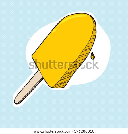 Lemon popsicle cartoon on halftone background