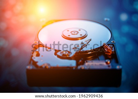 The abstract image of inside of hard disk drive. The concept of data, hardware, and information technology.