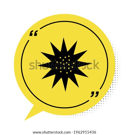 Black Sea urchin icon isolated on white background. Yellow speech bubble symbol. Vector