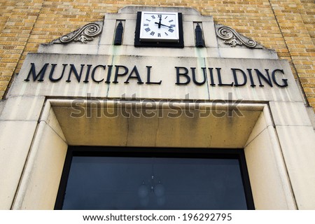 Entrance to a county Municipal Building. Royalty-Free Stock Photo #196292795