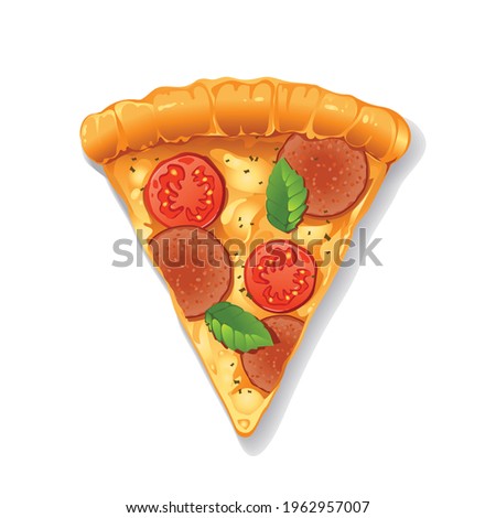 Illustration of pizza. A slice of pepperoni pizza wiht extra cheese. Vector illustration 