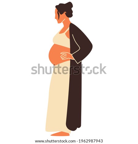 Pregnant woman. Concept vector illustration in minimal style. Abstract female portrait. Boho clipart. Stock vector illustration, EPS 10.