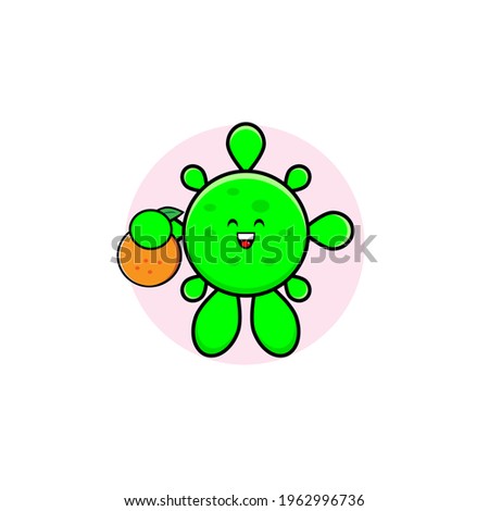 Cute green corona virus vector design carrying oranges
