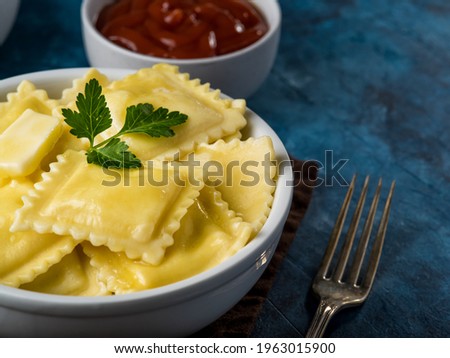 Italian Ravioli Blue Background Cheese Mushrooms Recipes Cooking Book Food Book Illustration