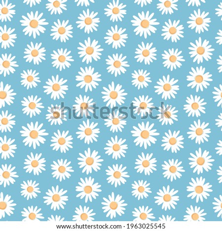 Seamless pattern with the image of daisy on a blue background. Design for paper, textile and decor.