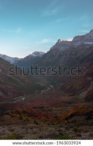 Mountain valley landscape dunring autum in the pyrenees