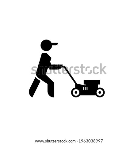 Lawn mower boy icon. Clipart image isolated on white background