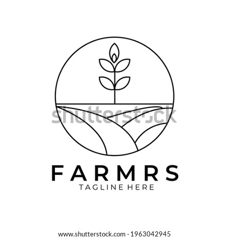 farms logo line art badge vector illustration design Royalty-Free Stock Photo #1963042945