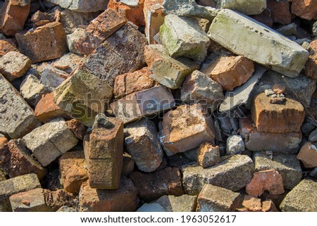 Pieces of red brick close up