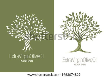 Olive Tree. Extra virgin olive oil symbol. Symbol of culture and Mediterranean food isolated on white background Royalty-Free Stock Photo #1963074829