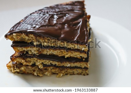  Pancake chocolate cake with nuts. High quality photo Royalty-Free Stock Photo #1963133887