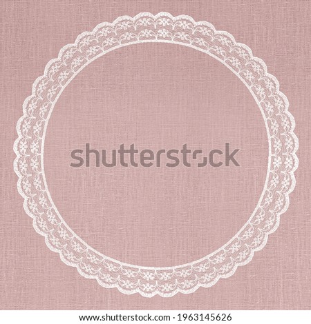 White Lace Frame on Pastel Pink Linen Texture