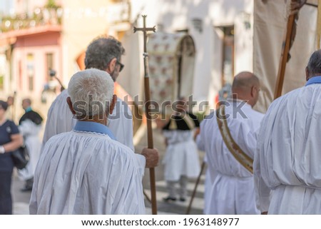 Catholic procession with white clothes