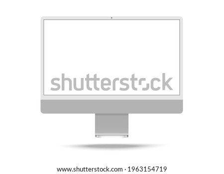 Monitor iMac 24 mockup .Realistic silver monitor  iMac 2021 for computer.Personal computer monitor mockup on the white background. Vector .
