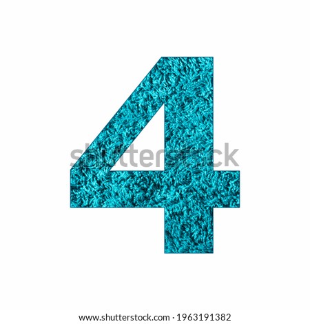 Number 4 - Blue towel background isolated on white