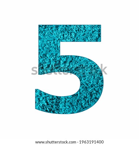 Number five - Blue towel background isolated on white
