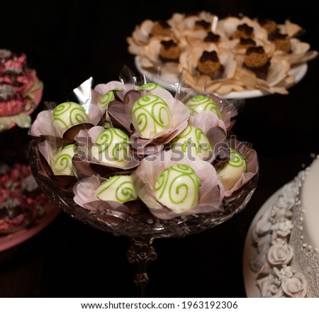 Wedding Brazilian sweets with close-up on the table, horizontal front view