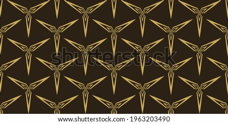 Background pattern with geometric golden elements on black background. Seamless pattern, texture