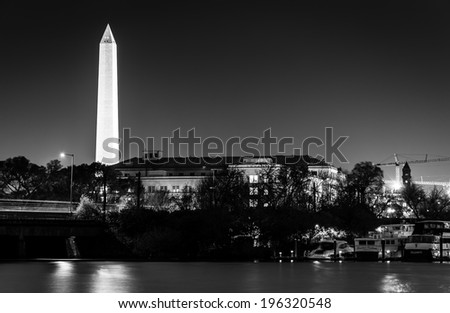 The Washington Monument at night in Washington, DC.