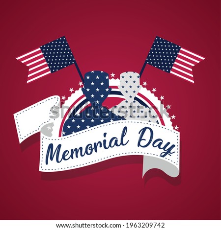 US army men silhouettes with flags of United States. Memorial day poster - Vector illustration